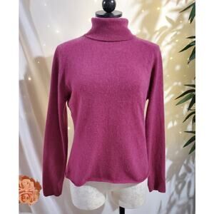 Vtg Gene Meyer 100% Cashmere Ribbed Turtleneck Knit Sweater Womens Size L Pink